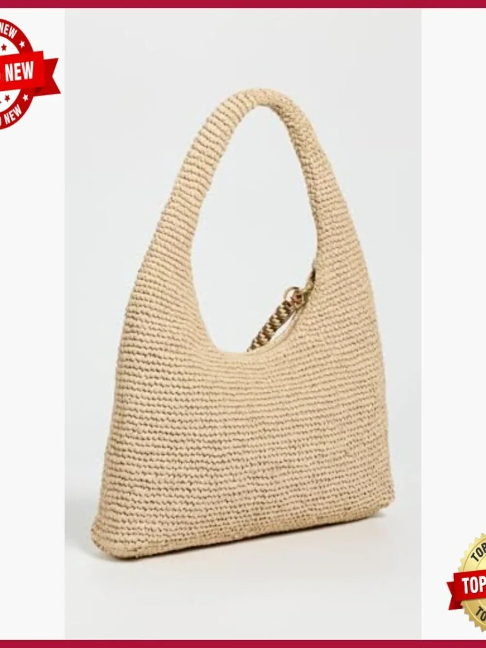 Woven Raffia Hobo Bag with Shoulder Strap, Relaxed Silhouette, 8L Capacity